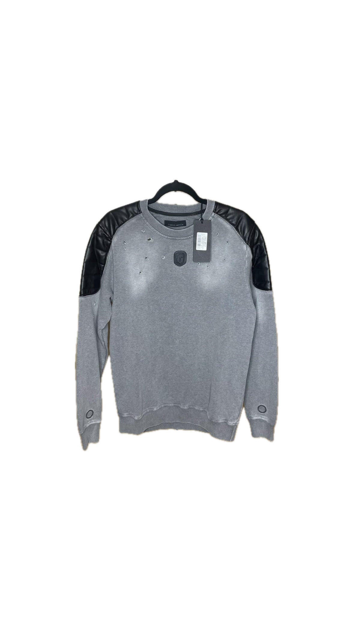 FRANKIE MORELLO DISTRESSED LEATHER SWEATSHIRT