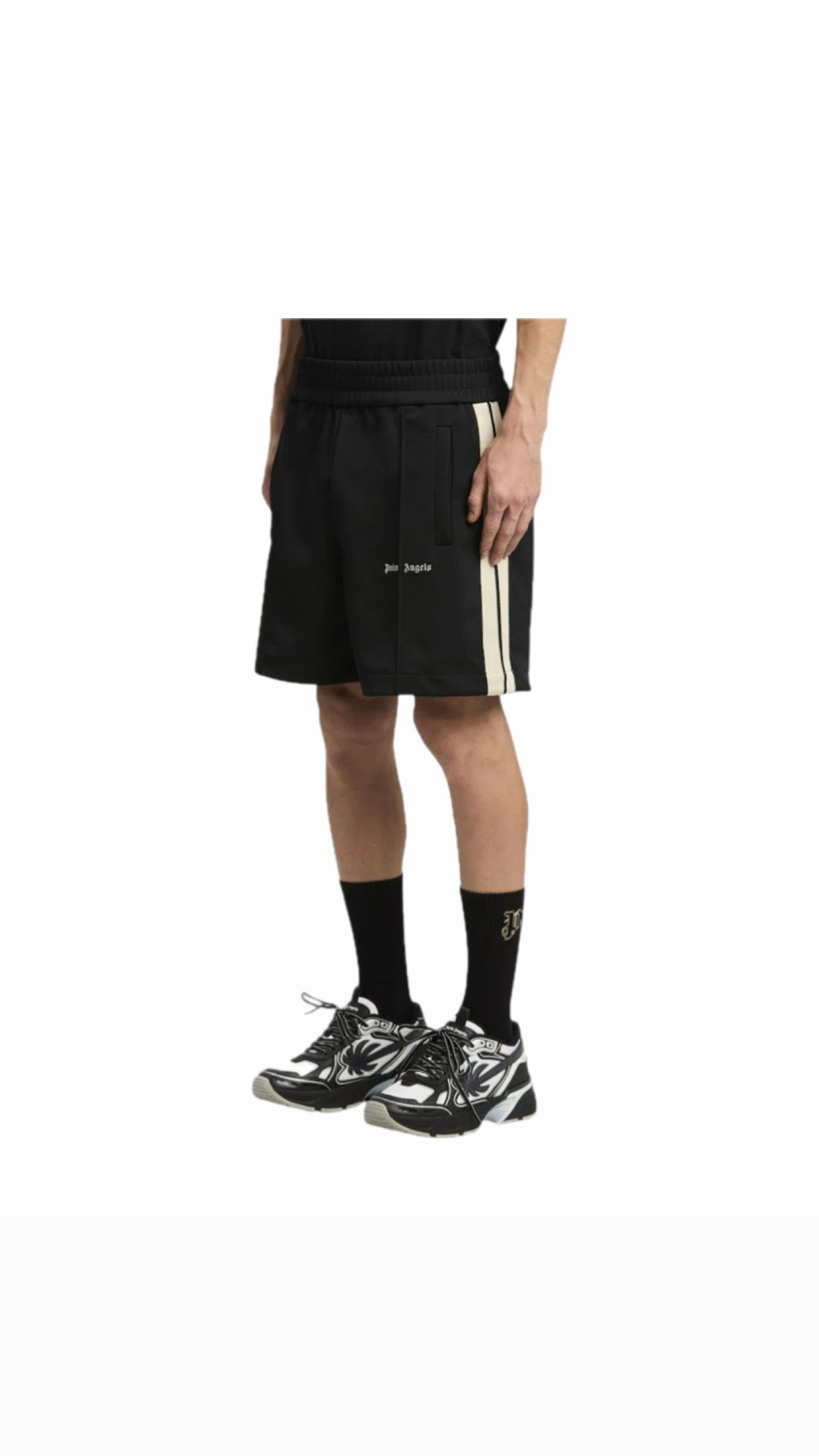 PALM ANGELS BLACK TRACK SHORTS