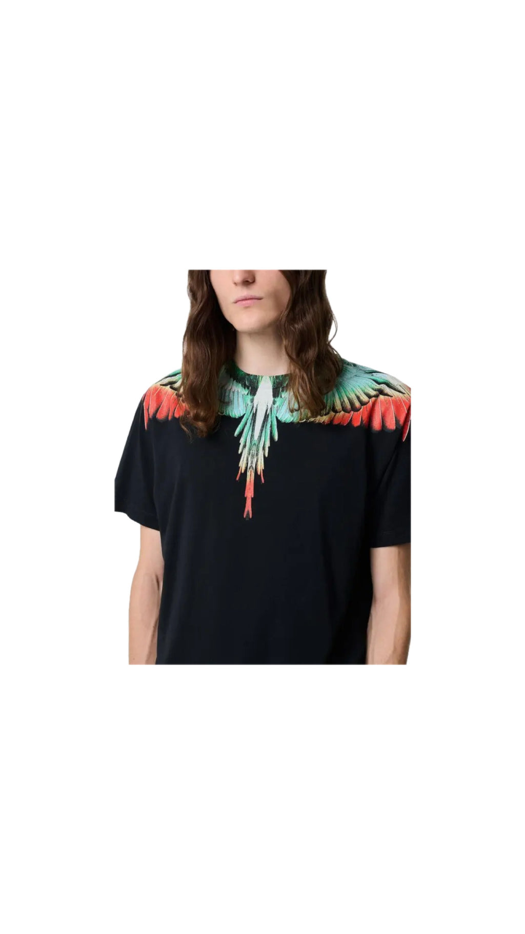MARCELO BURLON GREEN / ORANGE WING BLACK T-SHIRT