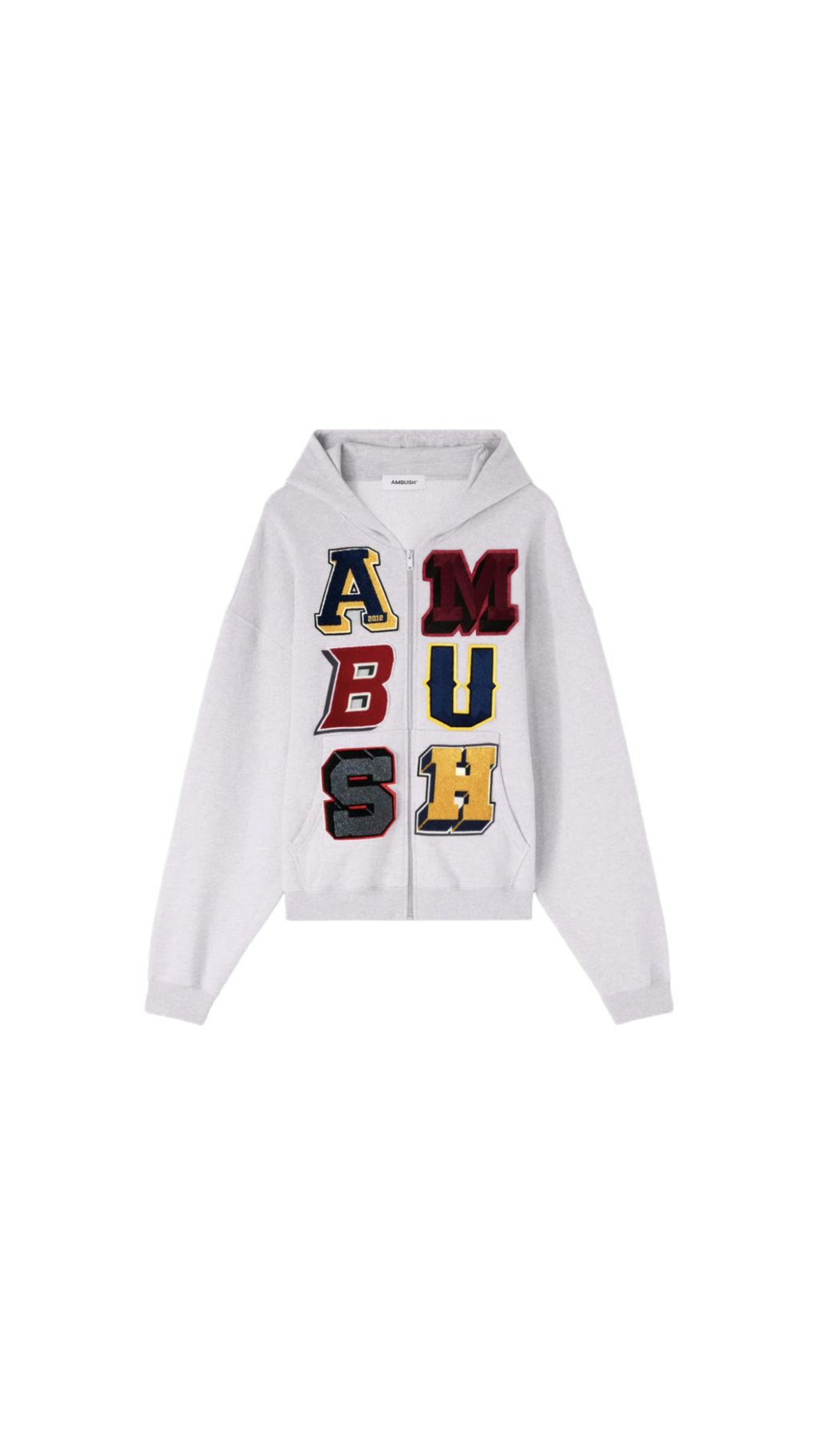 AMBUSH PATCHED LETTERS GREY ZIP-HOODIE