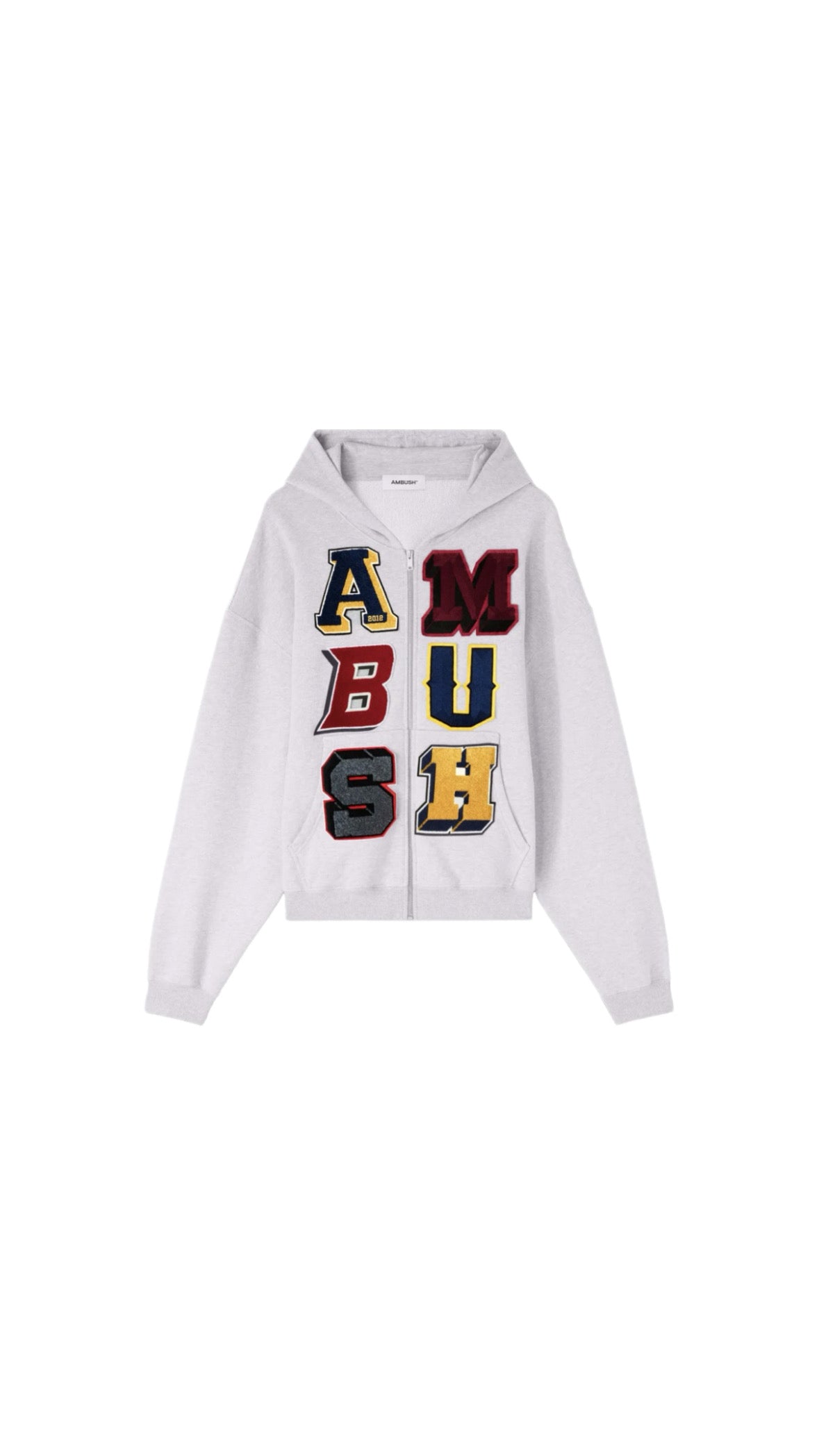 AMBUSH PATCHED LETTERS GREY ZIP-HOODIE