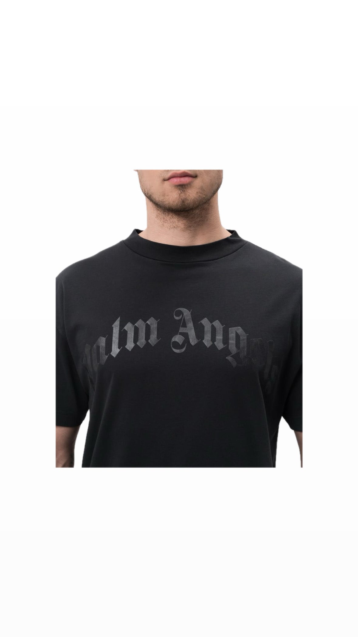 PALM ANGELS BLACK CURVED LOGO T-SHIRT