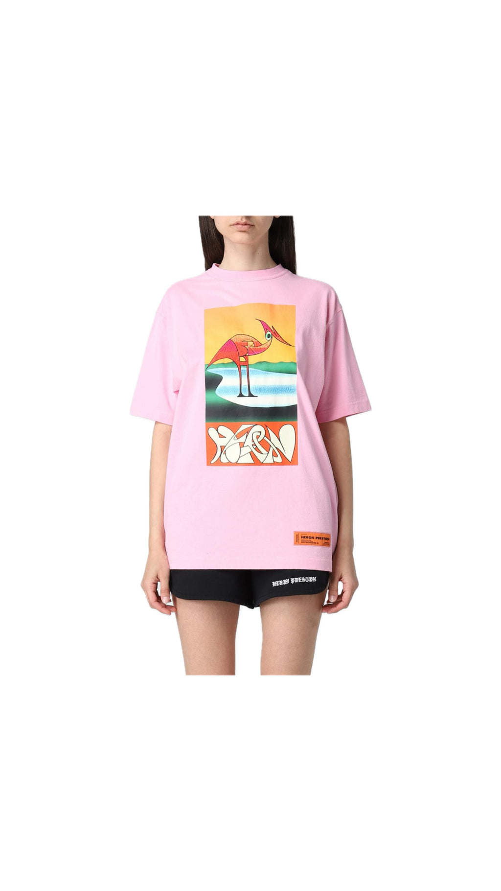 HERON PRESTON ABSTRACT PINK T-SHIRT