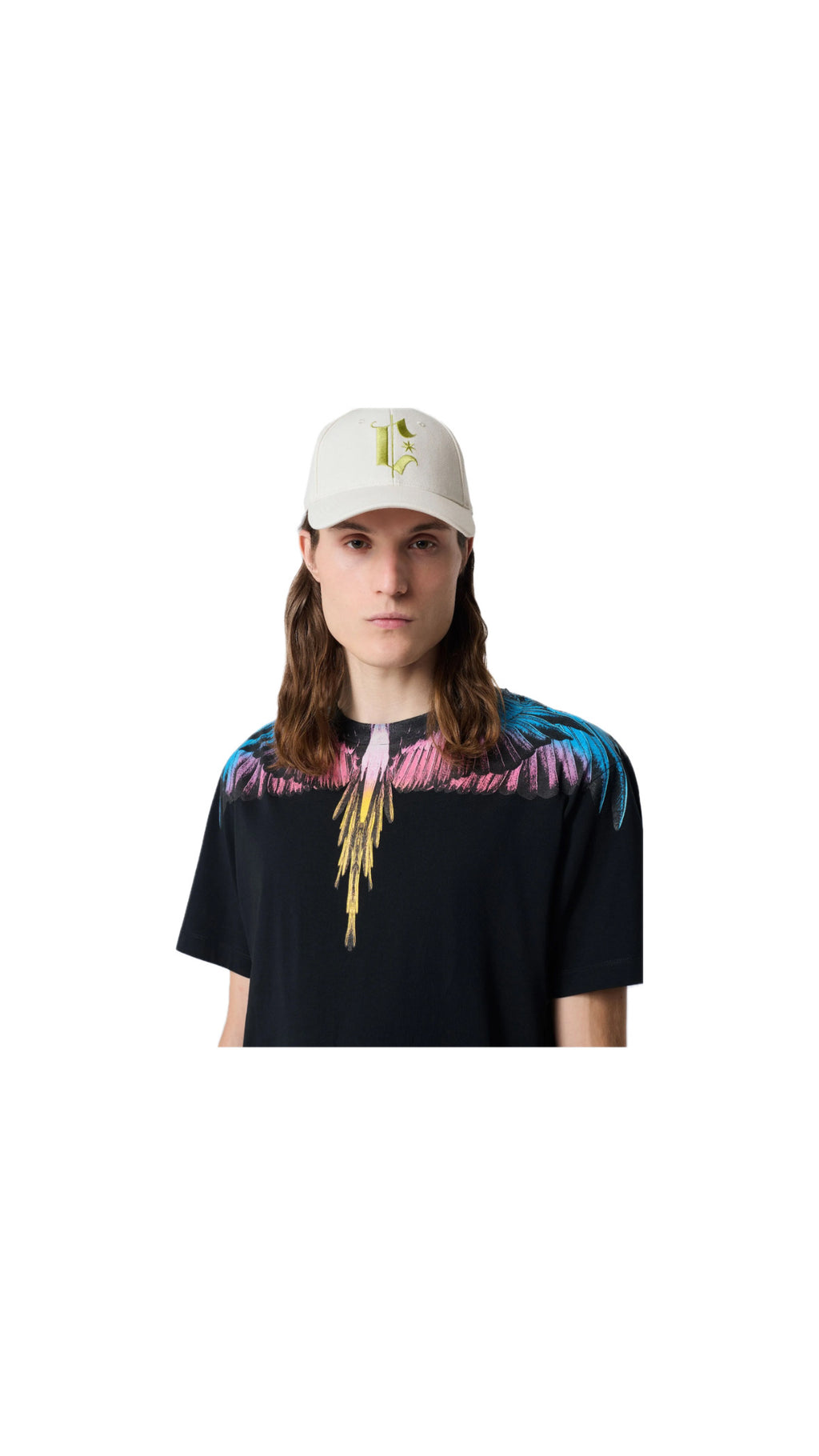 MARCELO BURLON BLUE / PURPLE / YELLOW WING BLACK T-SHIRT