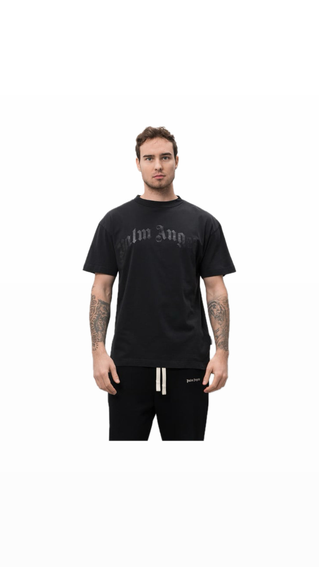 PALM ANGELS BLACK CURVED LOGO T-SHIRT