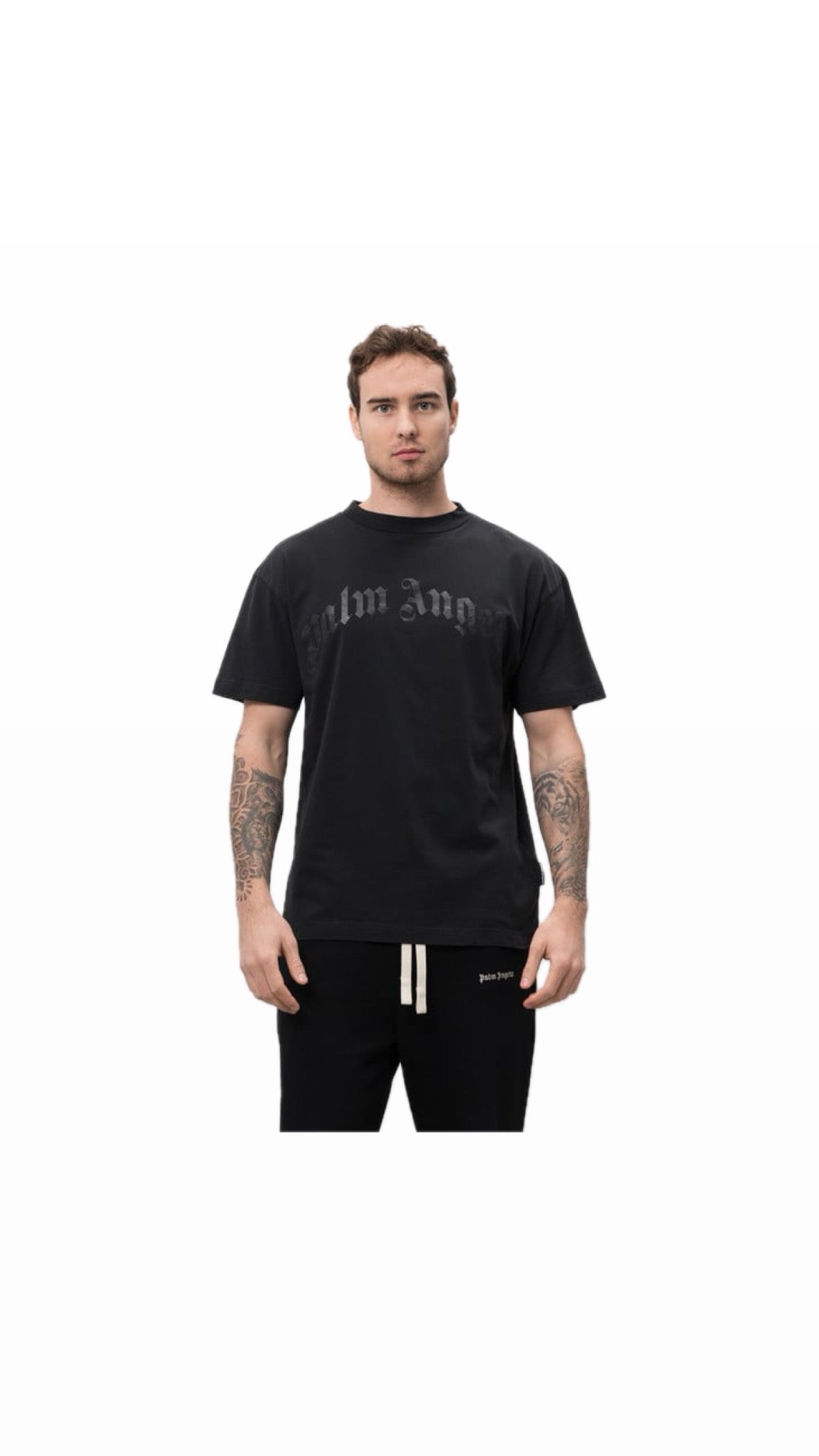 PALM ANGELS BLACK CURVED LOGO T-SHIRT
