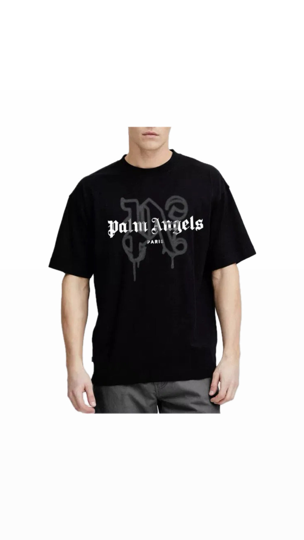 PALM ANGELS “PARIS” SPRAYED BLACK T-SHIRT