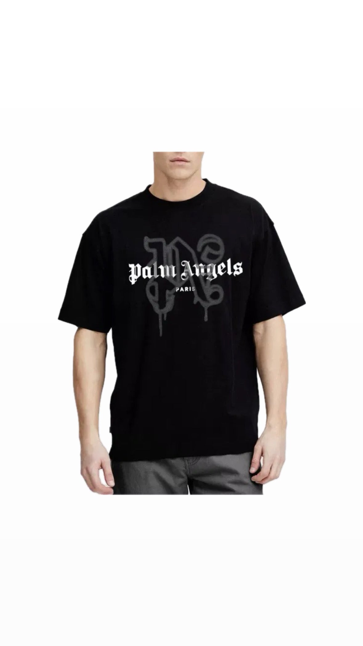 PALM ANGELS “PARIS” SPRAYED BLACK T-SHIRT