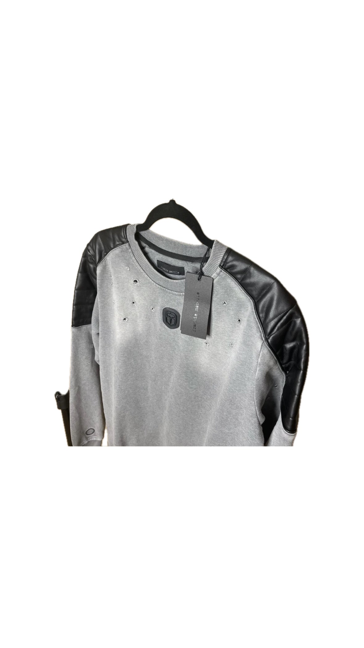 FRANKIE MORELLO DISTRESSED LEATHER SWEATSHIRT