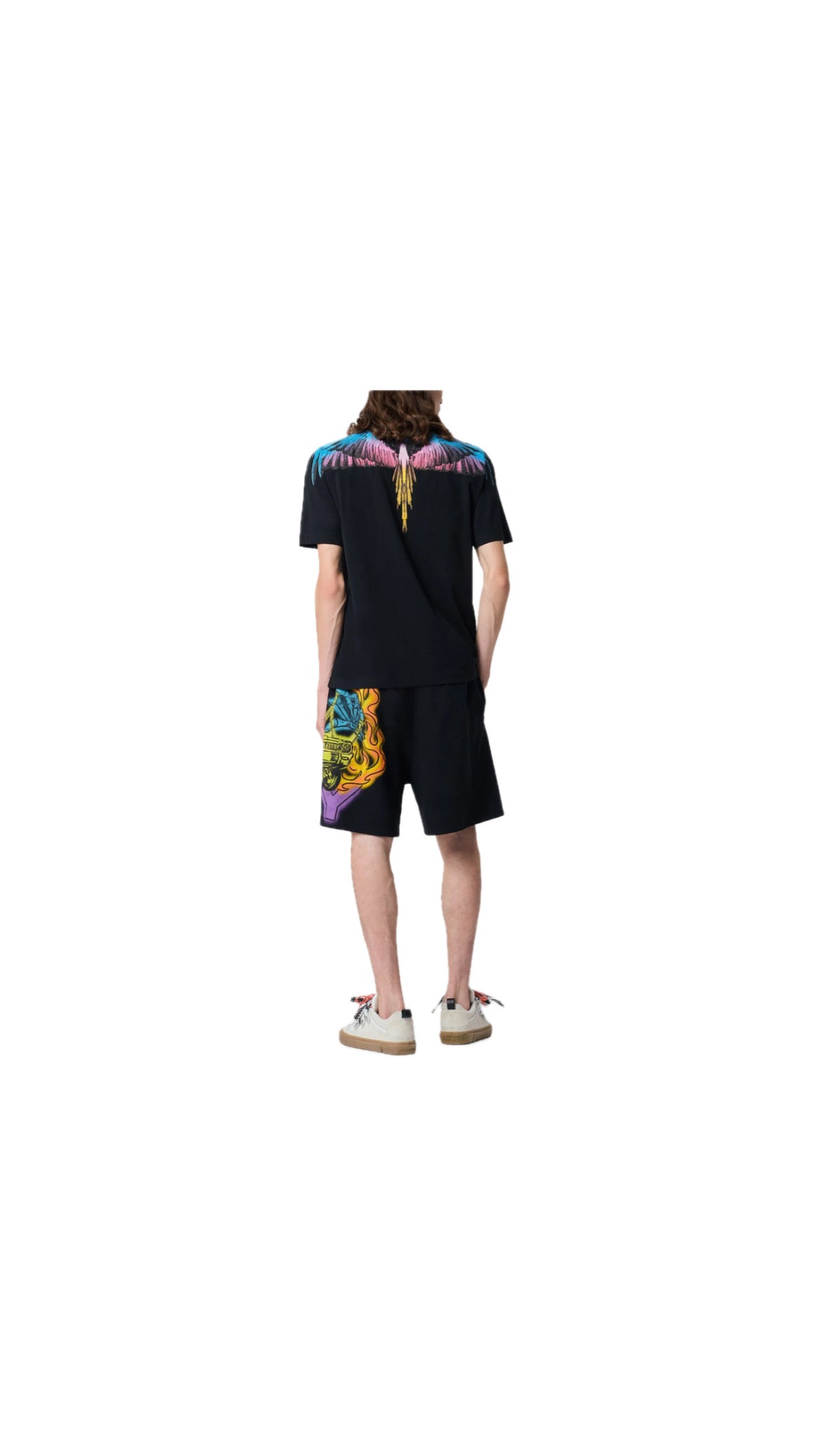 MARCELO BURLON BLUE / PURPLE / YELLOW WING BLACK T-SHIRT