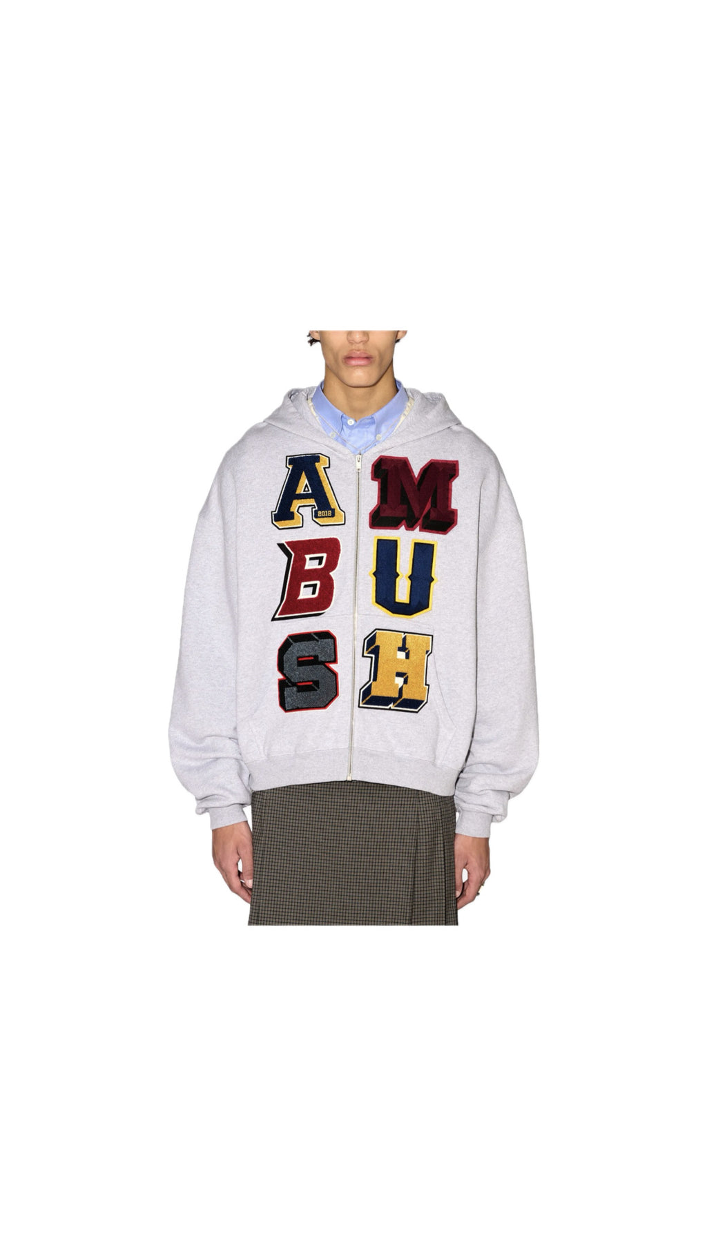 AMBUSH PATCHED LETTERS GREY ZIP-HOODIE