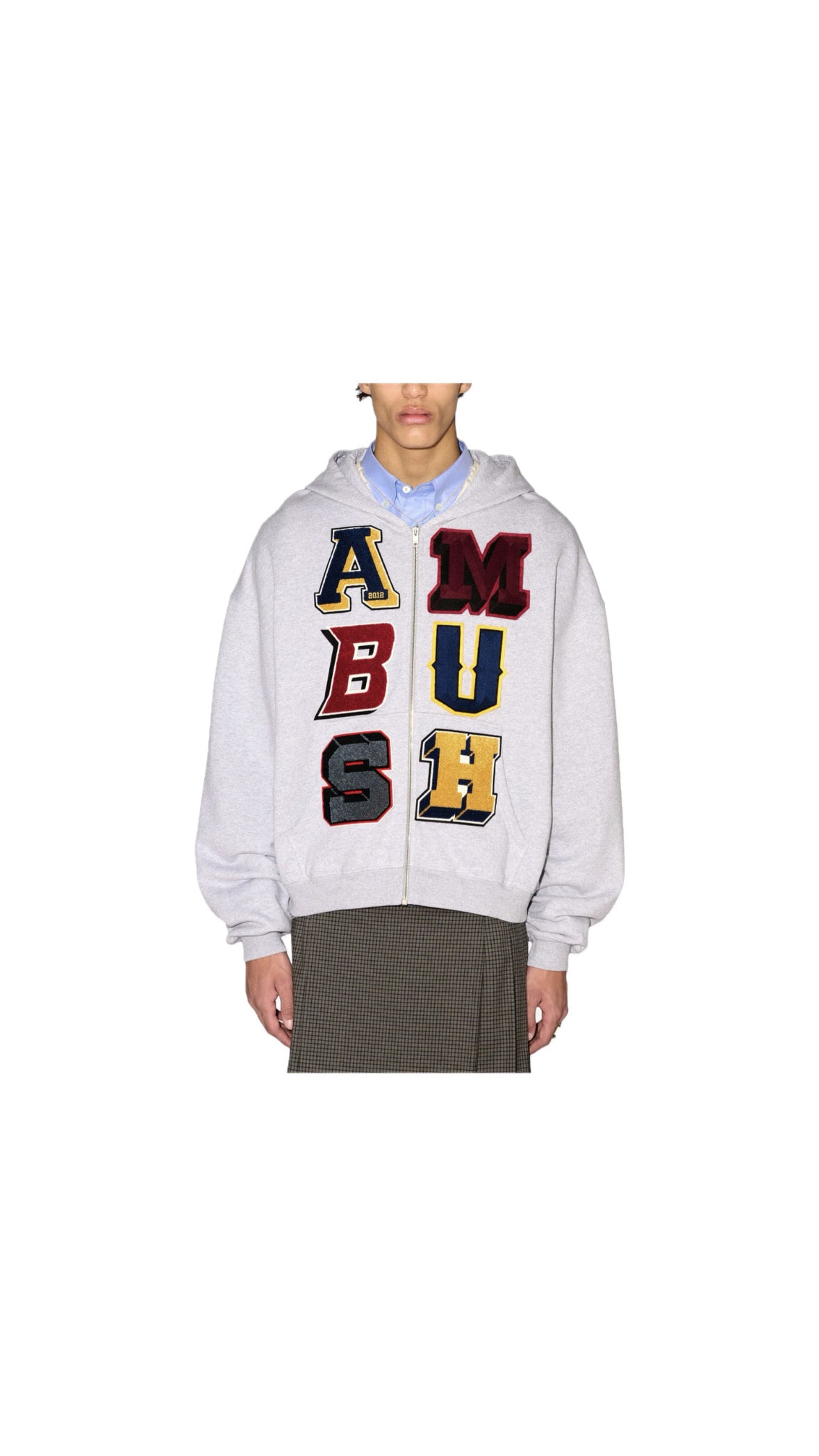 AMBUSH PATCHED LETTERS GREY ZIP-HOODIE