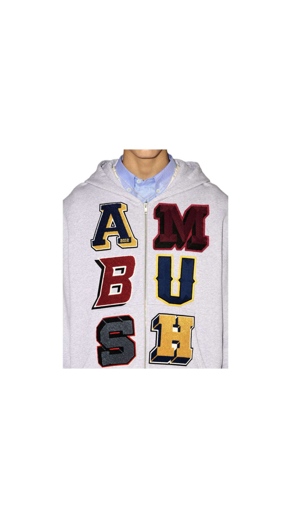 AMBUSH PATCHED LETTERS GREY ZIP-HOODIE