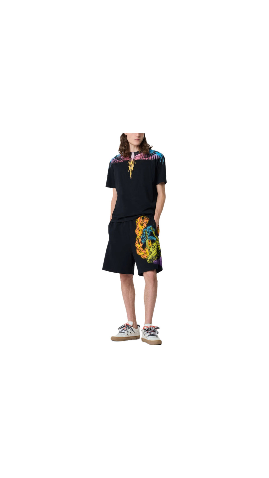 MARCELO BURLON BLUE / PURPLE / YELLOW WING BLACK T-SHIRT