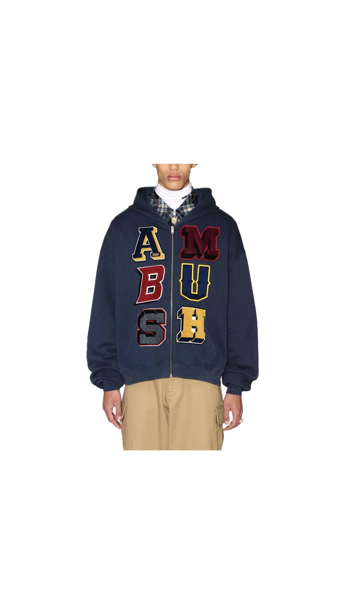 AMBUSH PATCHED LETTERS LOGO NAVY ZIP-HOODIE
