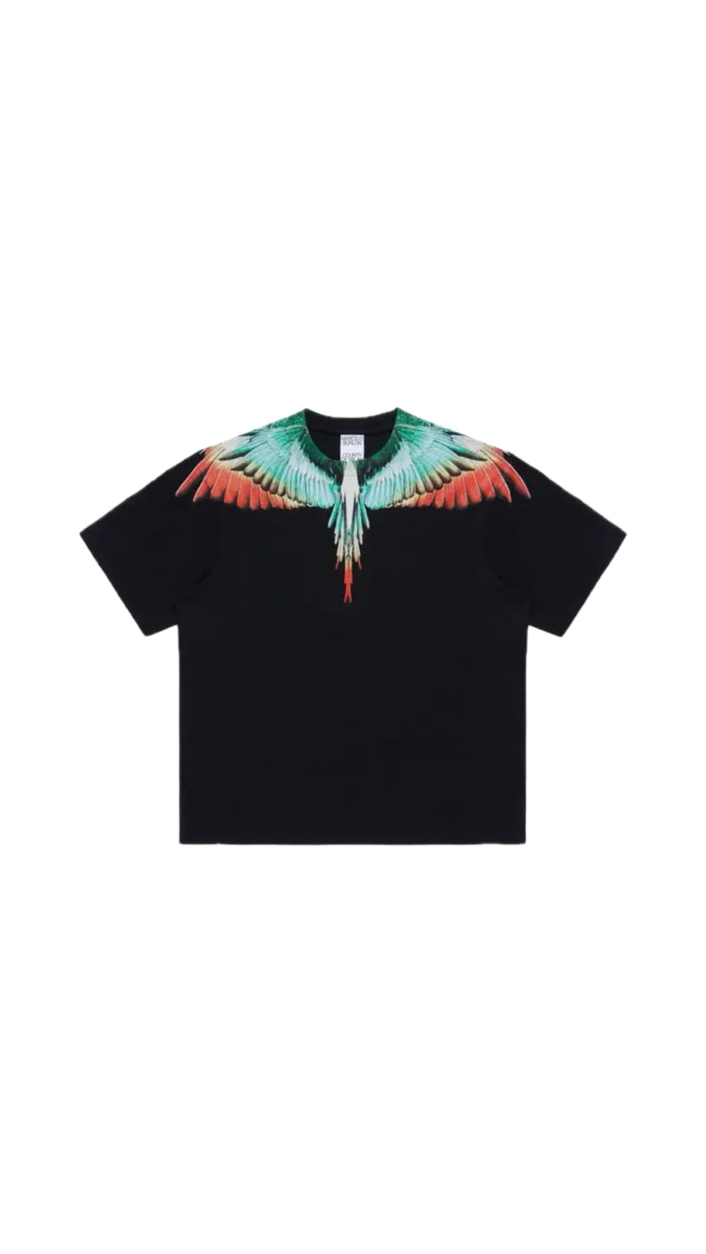 MARCELO BURLON GREEN / ORANGE WING BLACK T-SHIRT