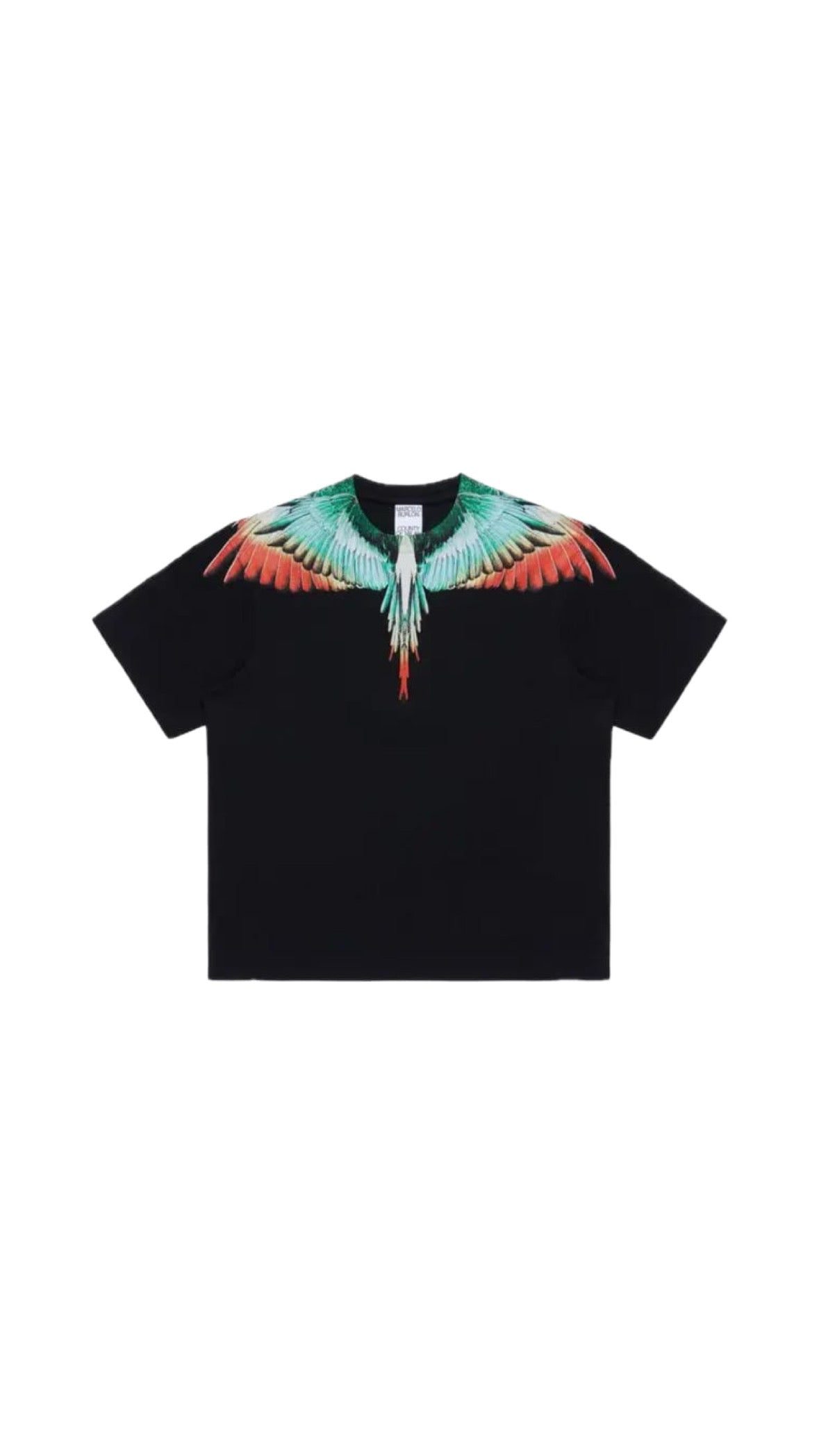 MARCELO BURLON GREEN / ORANGE WING BLACK T-SHIRT