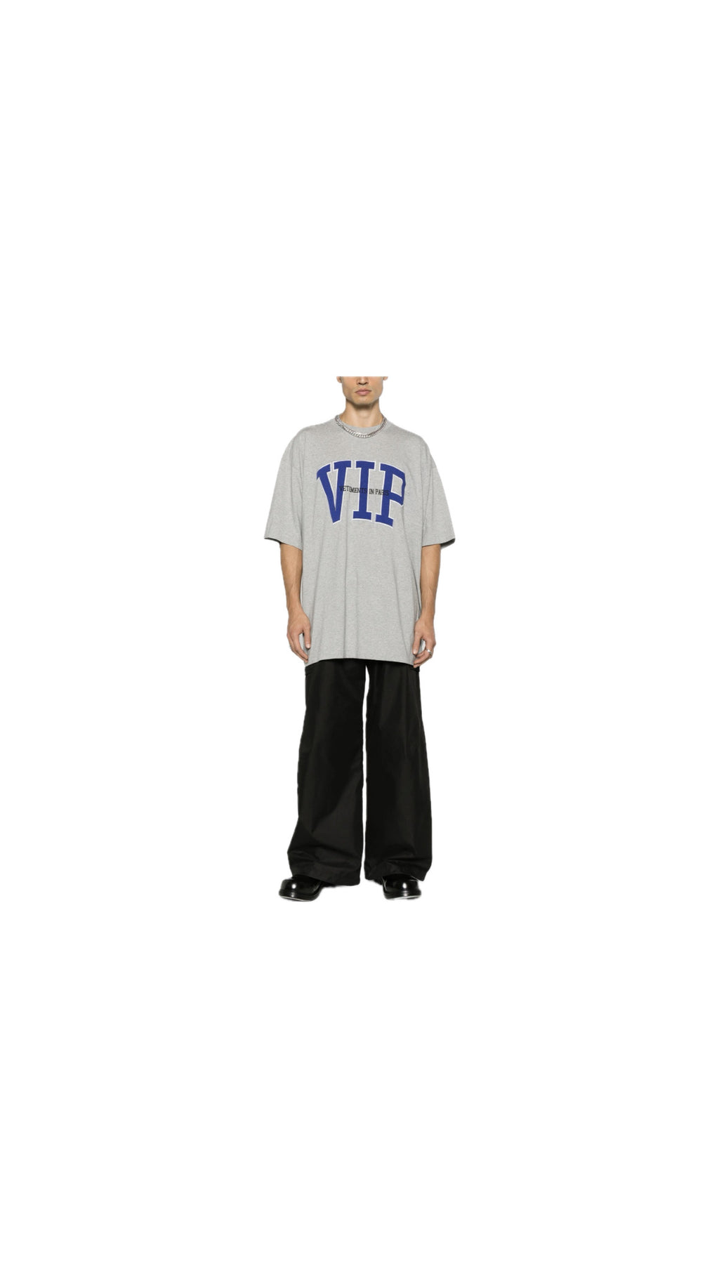 VETEMENTS “V.I.P.” GREY MELANGE OVERSIZE TEE