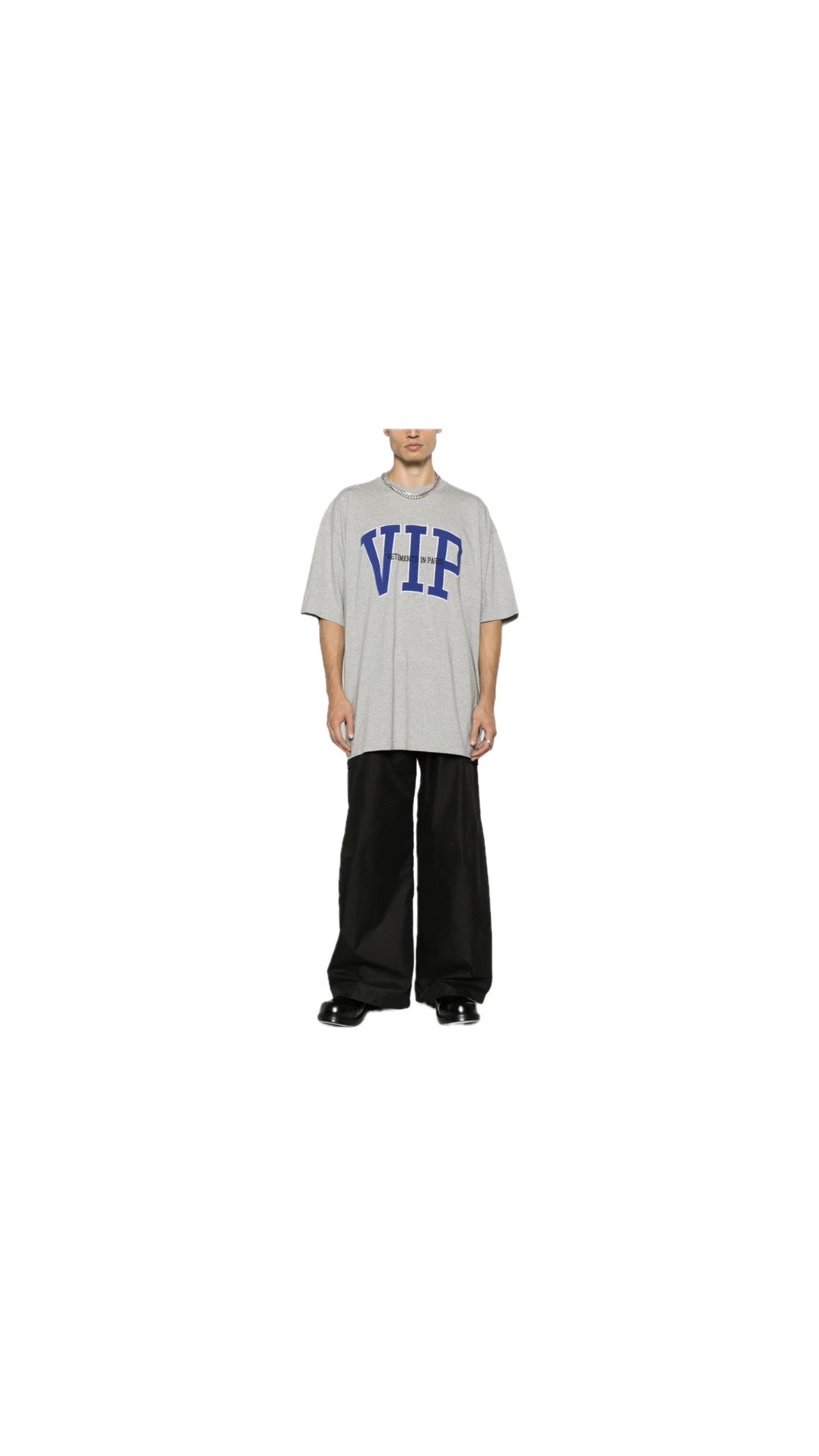 VETEMENTS “V.I.P.” GREY MELANGE OVERSIZE TEE