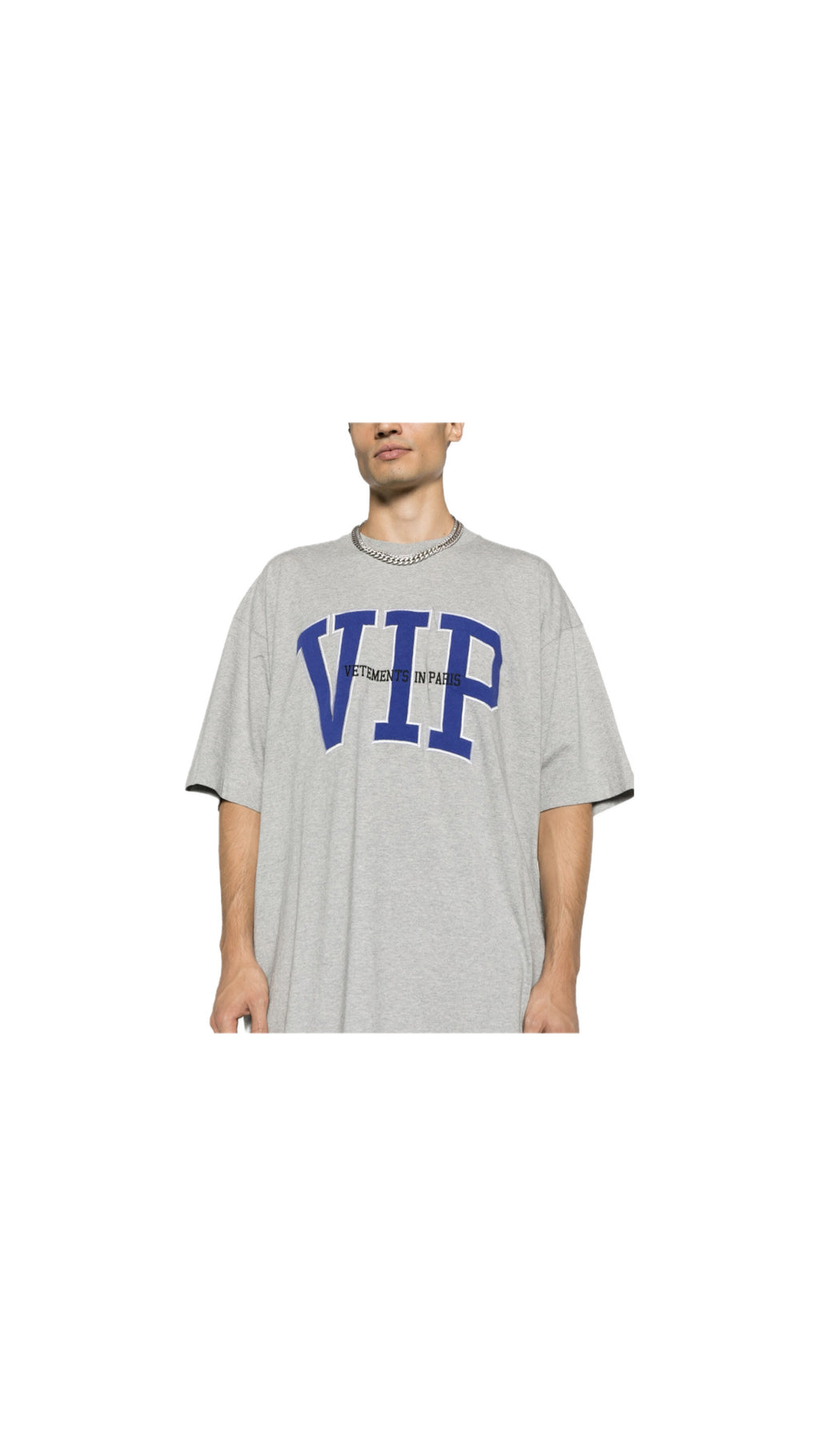 VETEMENTS “V.I.P.” GREY MELANGE OVERSIZE TEE