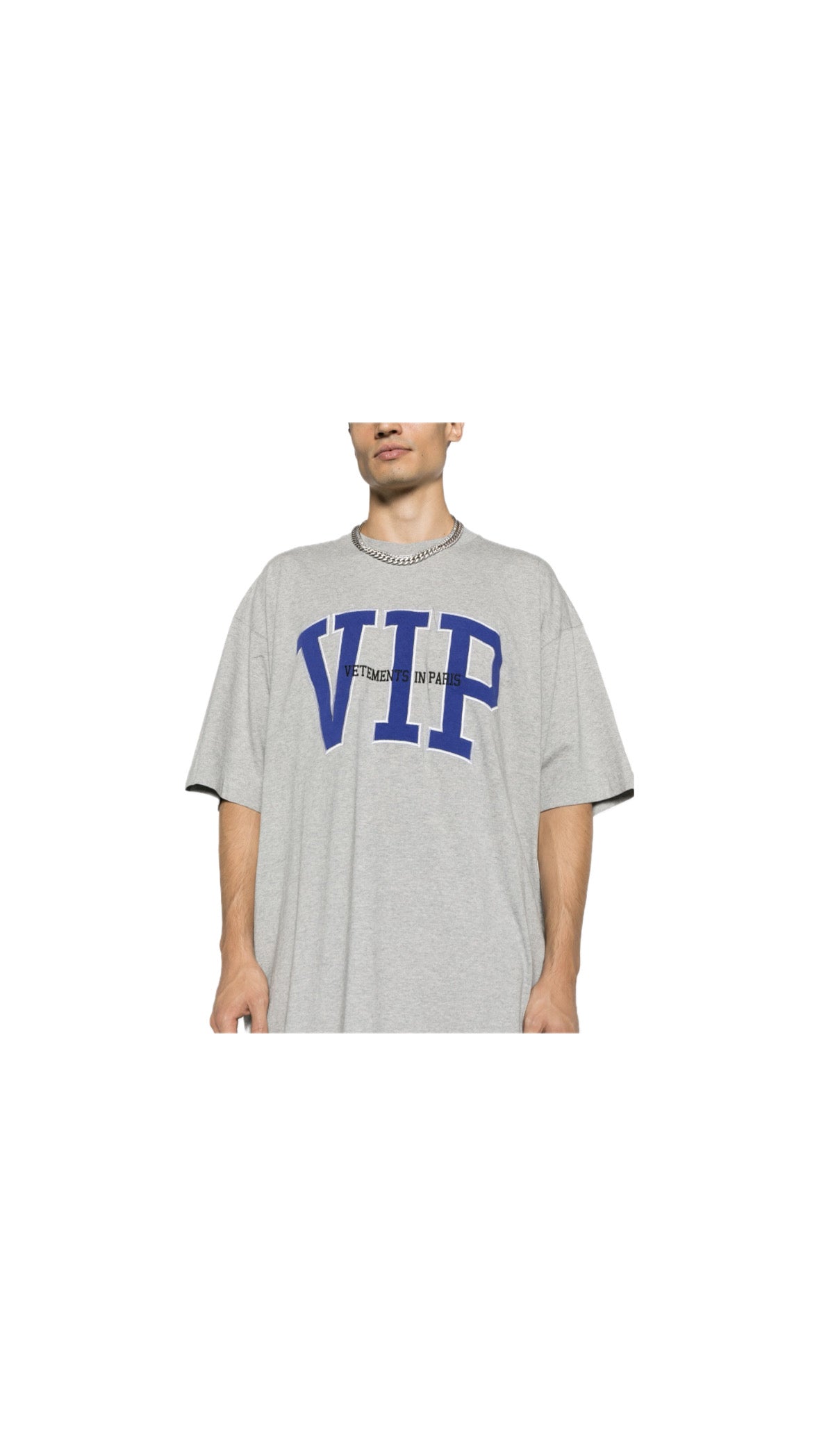 VETEMENTS “V.I.P.” GREY MELANGE OVERSIZE TEE